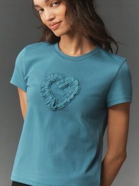 Anthro Maeve Heart Ruffle Tee L